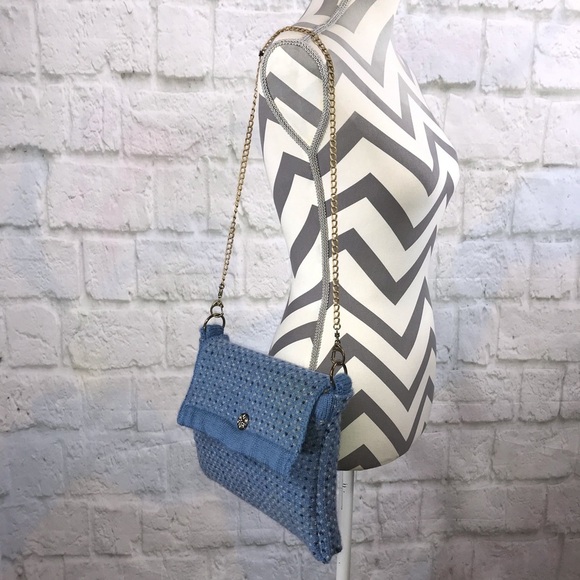 Vintage Handmade Blue Wool Sweater Shoulder Bag Purse - Picture 5 of 9